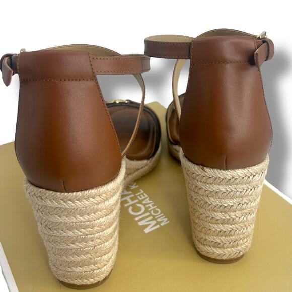 Michael Kors Logo Wedges Size 9 Mandy Strappy Brown Espadrille Ankle Strap EUC - Picture 7 of 15